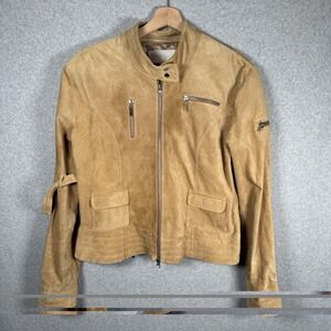 Vintage Brown Suede Leather Cafe Racer Moto Jacket Womens L Apropos